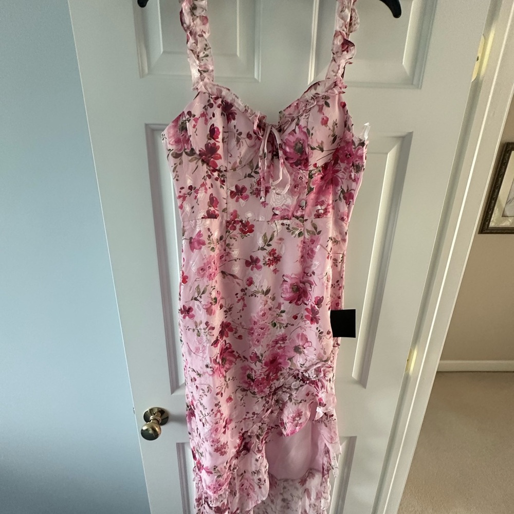 Lulu's Pink Floral High Low Dress